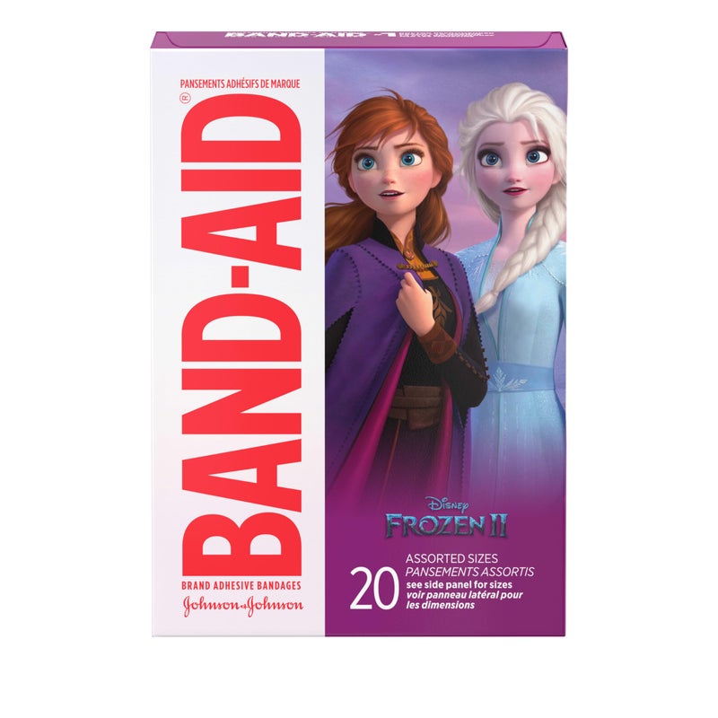 Band-Aid لصقات باند-أيد المعقمة اللاصقة المغلفة فردياً للأطفال featuring شخصيات ديزني فروزن، للإسعافات الأولية والعناية بالجروح للقطع والخدوش الطفيفة، أحجام متنوعة، 20 قطعة - Image 1